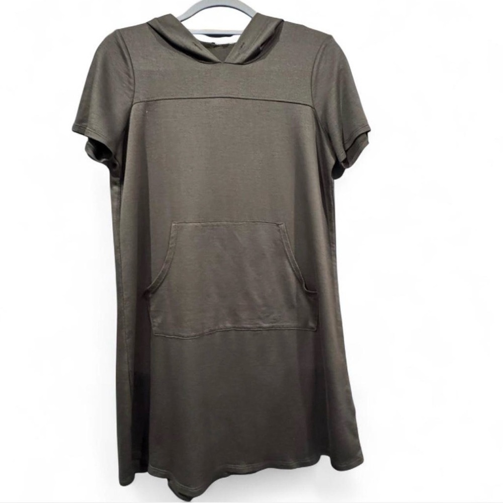 Olive Green Hooded Mini Dress Short Sleeve Athleisure Casual Dress Size medium